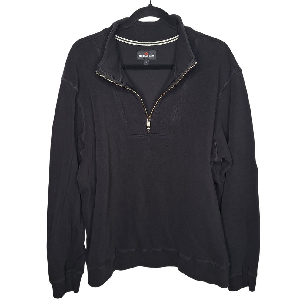 American Giant Men's French Rib Half Zip Pull Over Sweatshirt XL Black USA Made